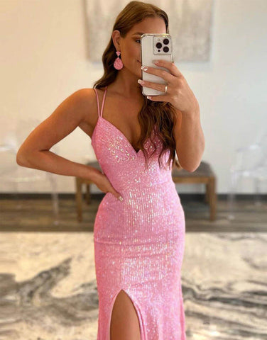 Sparkly Orange Sequins Mermaid Long Prom Dress