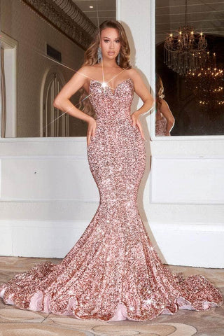 Strapless V-Neck Sequin Gown