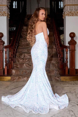 Strapless V-Neck Sequin Gown