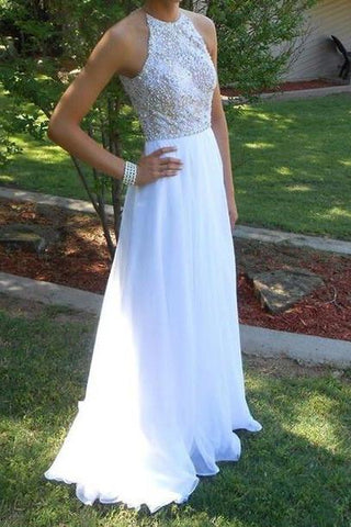 Beaded Halter Sleeveless Long Prom Dress with Beading