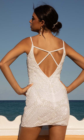 Plunging V Neckline Sleeveless Short Bridal Dress
