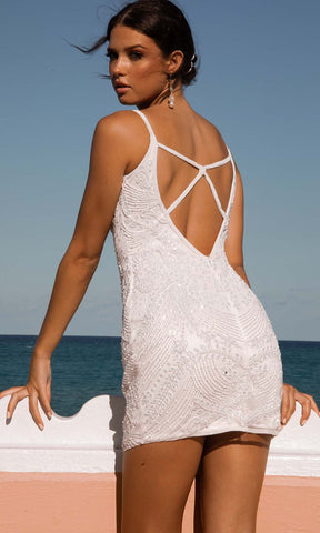 Plunging V Neckline Sleeveless Short Bridal Dress