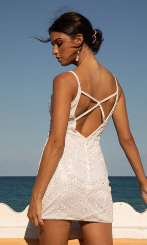 Plunging V Neckline Sleeveless Short Bridal Dress