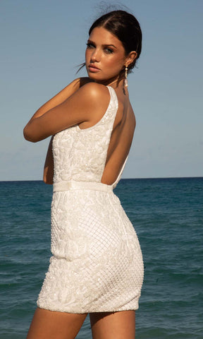 Jeweled Waistband Sleeveless Short Bridal Dress
