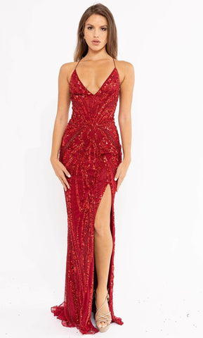 V-Neck Beaded Prom Dress