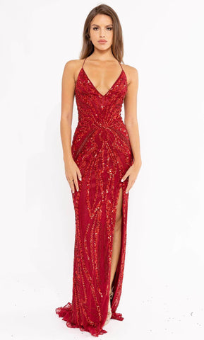 V-Neck Beaded Prom Dress