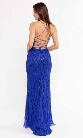 V-Neck Beaded Prom Dress