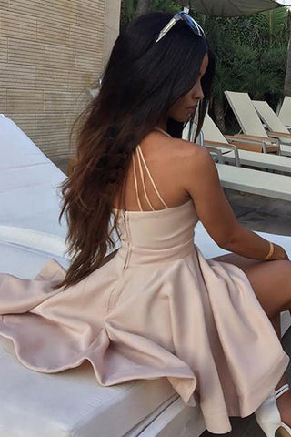 Schlichte rosa A-Linie V-Ausschnitt ärmelloses Mini-Cocktail-Homecoming-Kleid 