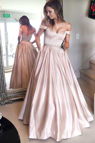 Simple A-line Off the Shoulder Floor Length Prom Dresses, Evening Dresses