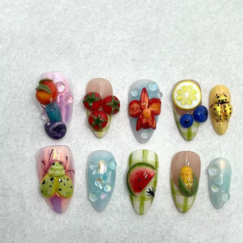 Hot SaleFruit WorldHandmade Artificial Gel Nail Press-On Nails