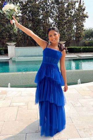 Hot Pink Tiered Tulle Prom Dress