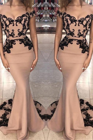 SCARLETT Mermaid Long Cap Sleeves Off-shoulder Applique Prom Dresses