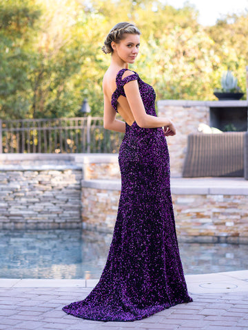 Weinrotes Meerjungfrauen-Ballkleid mit One-Shoulder-Ausschnitt, Pailletten und Schlitz