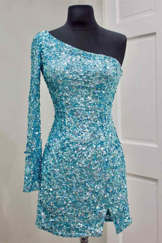 One-Shoulder Sequins Homecoming Dress