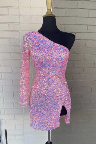 One-Shoulder Sequins Homecoming Dress