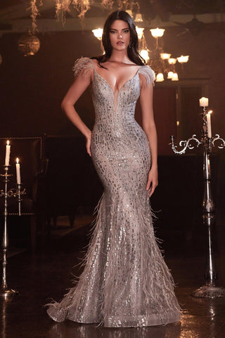 Sexy Long Feathered Prom Dress