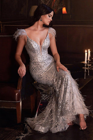 Sexy Long Feathered Prom Dress