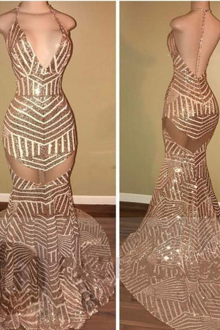 Sexy V-Neck Sequins Mermaid Long Prom Dress Online