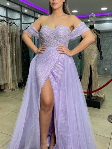Sheath Prom Dresses Sparkle & Shine Dress Prom Sweep Train Short Sleeve Sweetheart Detachable Sequined with Slit Overskirt