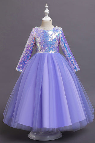 Kurzes A-Linien-Blumenmädchenkleid aus Tüll mit Pailletten und Ärmeln