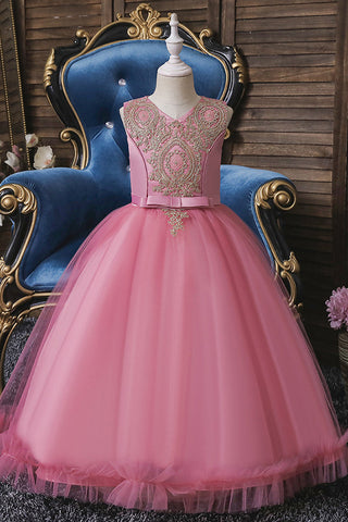 Kurzes Ballkleid mit Applikationen, Spitze, U-Ausschnitt, Tüll, Blumenmädchenkleider