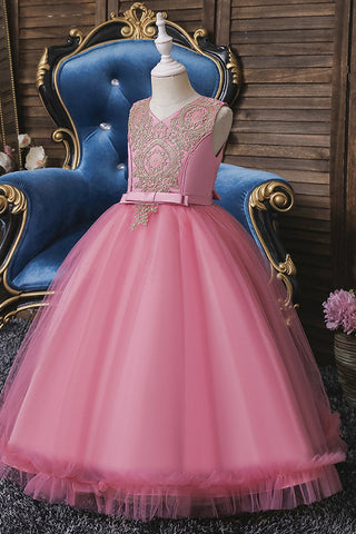 Kurzes Ballkleid mit Applikationen, Spitze, U-Ausschnitt, Tüll, Blumenmädchenkleider