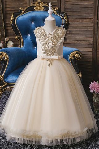Kurzes Ballkleid mit Applikationen, Spitze, U-Ausschnitt, Tüll, Blumenmädchenkleider