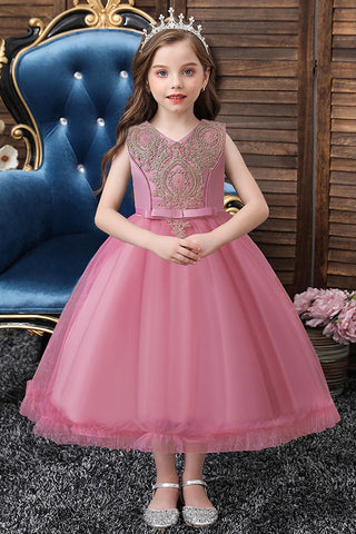 Kurzes Ballkleid mit Applikationen, Spitze, U-Ausschnitt, Tüll, Blumenmädchenkleider