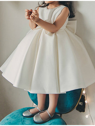 Kurzes Ballkleid aus Satin, ärmellos, Rundhalsausschnitt, für Hochzeit, Party, Blumenmädchenkleider