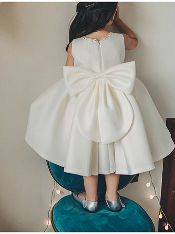 Kurzes Ballkleid aus Satin, ärmellos, Rundhalsausschnitt, für Hochzeit, Party, Blumenmädchenkleider