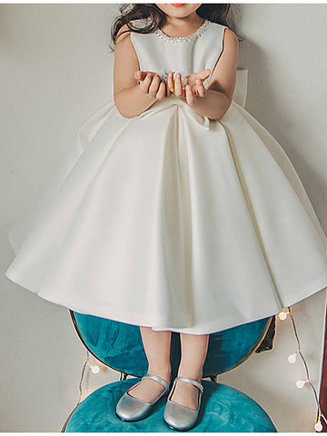Kurzes Ballkleid aus Satin, ärmellos, Rundhalsausschnitt, für Hochzeit, Party, Blumenmädchenkleider