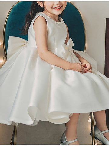 Kurzes Ballkleid aus Satin, ärmellos, Rundhalsausschnitt, für Hochzeit, Party, Blumenmädchenkleider