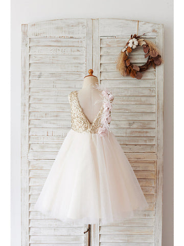Kurzes Ballkleid Tüll Pailletten Hochzeit Geburtstag Blumenmädchenkleider