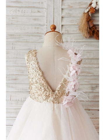 Kurzes Ballkleid Tüll Pailletten Hochzeit Geburtstag Blumenmädchenkleider