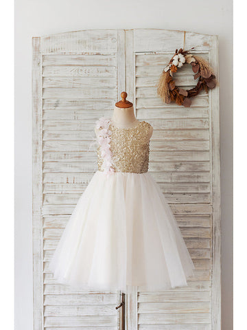 Kurzes Ballkleid Tüll Pailletten Hochzeit Geburtstag Blumenmädchenkleider