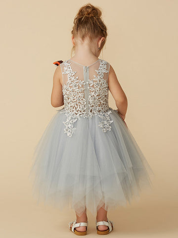 Kurzes Prinzessinnen-Kleid aus Tüll mit ärmellosem Rundhalsausschnitt, Festzugskleid für Blumenmädchen