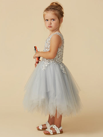 Kurzes Prinzessinnen-Kleid aus Tüll mit ärmellosem Rundhalsausschnitt, Festzugskleid für Blumenmädchen