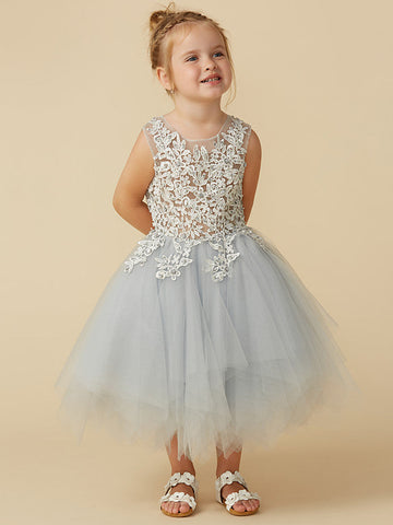 Kurzes Prinzessinnen-Kleid aus Tüll mit ärmellosem Rundhalsausschnitt, Festzugskleid für Blumenmädchen