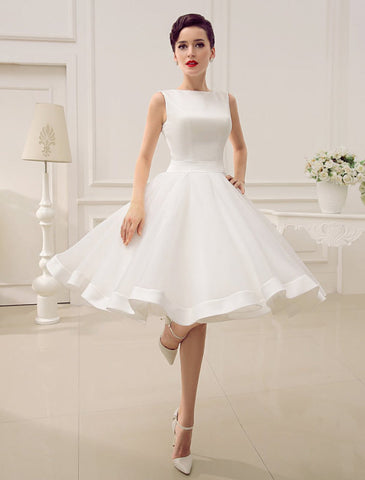 Kurzes Hochzeitskleid Vintage Brautkleid 1950er Bateau Ärmellos Empfang Brautkleid Exklusiv