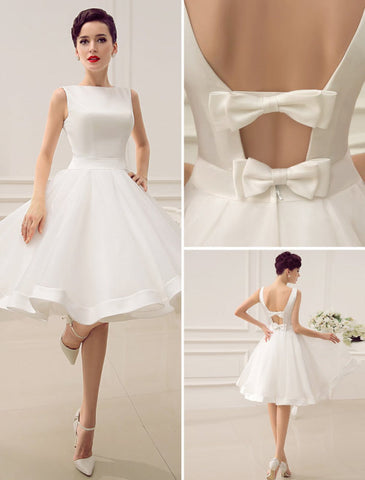 Kurzes Hochzeitskleid Vintage Brautkleid 1950er Bateau Ärmellos Empfang Brautkleid Exklusiv
