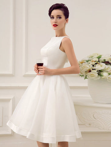 Kurzes Hochzeitskleid Vintage Brautkleid 1950er Bateau Ärmellos Empfang Brautkleid Exklusiv