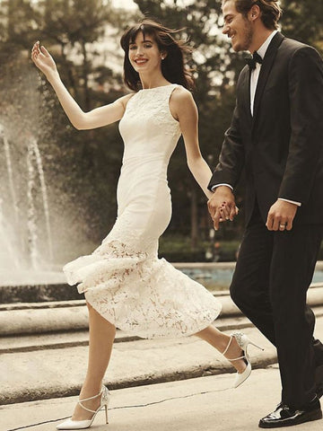 Kurzes Hochzeitskleid Vintage Juwel Ärmelloses Etui Brautkleid Exklusiv