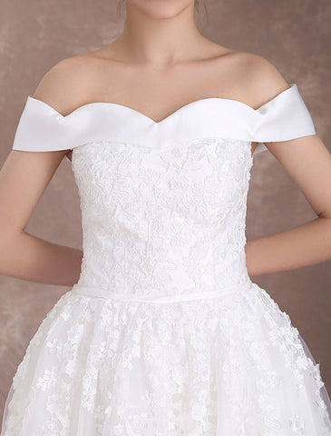 Short Wedding Dresses Off The Shoulder Vintage Bridal Dress 1950'S Lace Applique Tulle Tea Length Ivory Wedding Reception Dress Exclusive