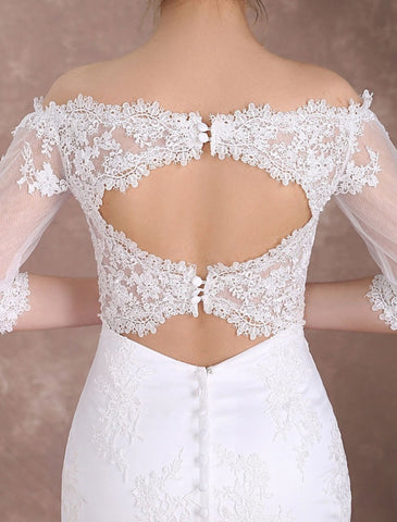 Short Wedding Dresses Sheath Lace Bridal Dress Ivory Off The Shoulder Half Sleeve Illusion Knee Length Column Wedding Reception Dress Exclusive