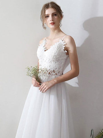 Kurze Brautkleider V-Ausschnitt Ärmellos A-Linie Natürliche Wadenlange Taille Organza Brautkleider