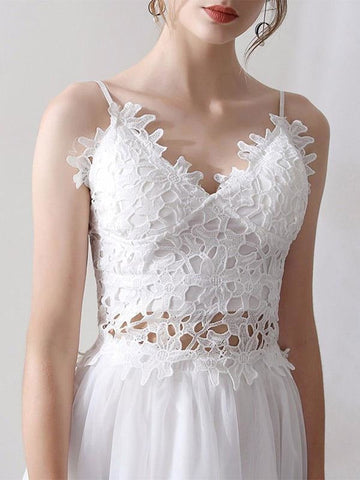 Kurze Brautkleider V-Ausschnitt Ärmellos A-Linie Natürliche Wadenlange Taille Organza Brautkleider