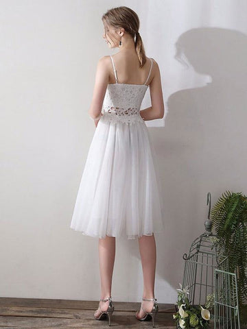 Kurze Brautkleider V-Ausschnitt Ärmellos A-Linie Natürliche Wadenlange Taille Organza Brautkleider