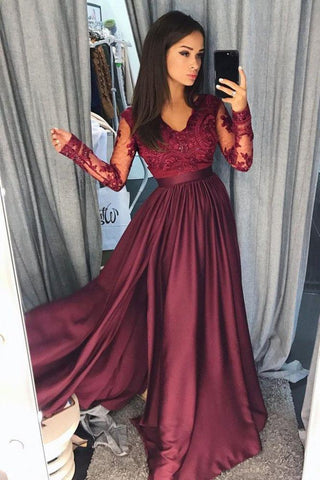 Simple Applique V-Neck Split Sleeveless Prom Dresses with Charming Beads