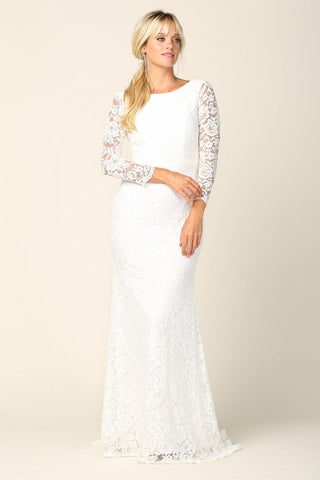 Simple Bridal Gown Long Sleeve Lace Wedding Dress