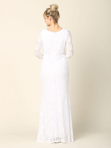 Simple Long 3/4 Sleeve Lace Wedding Dress